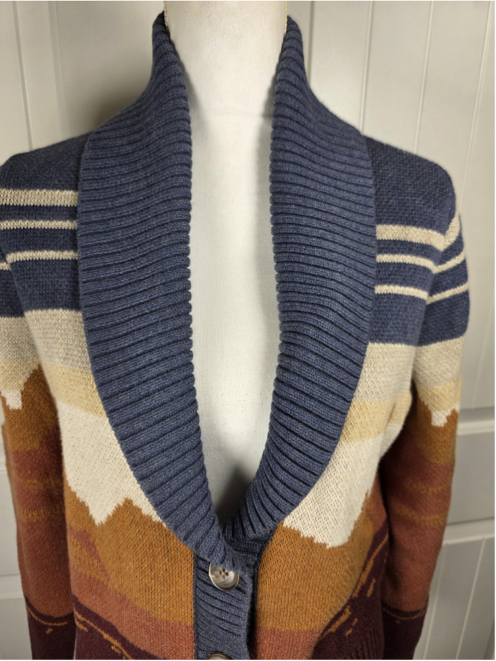 Pendleton Western Scenic Cardigan Women S Cowboy Horse Blue Rust Cotton Sweater - Picture 7 of 14
